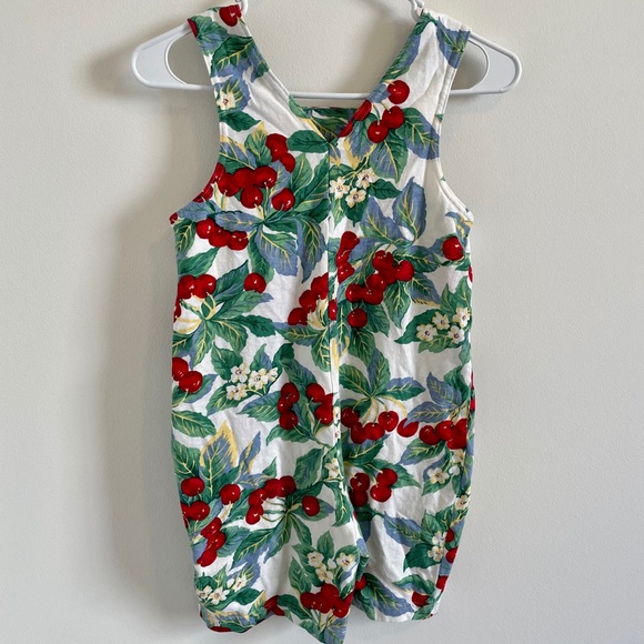 Vintage Cherry Romper Girls Size 10 Coverall Short Retro Fruit Summer Spring - Picture 5 of 14
